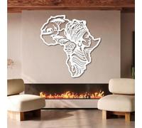Metal Black African Woman Map Wall Art, Metal Safari Wildlife Wall Art Decor, Office Indoor Artwork Decoration for Living Room, Bedroom Hallway and Stairs Nature Home Decor (Black 47" H