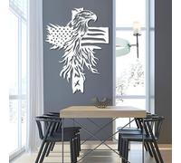 Metal Black American Eagle Flag Cross Wall Art, Metal Patriotic Crosses Wall Art Decor, Eagle Artwork Decoration Modern Sculpture for Living Room,Bedroom Hallway and Stairs Decor (White 47" H