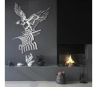 Metal Black American Eagle Wall Art, Metal Patriotic Military Bird Wall Art Decor, Eagle Artwork Decoration Modern Sculpture for Living Room,Bedroom Hallway Home Decor(Silver 30" L x 22" W)