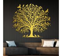 Metal Black Bird Flock Wall Art, Metal Birds Tree Wall Art Decor, Bird Artwork Decoration Modern Sculpture for Living Room,Bedroom Hallway and Stairs Decor (Gold 39" x 34" / 100 x 87 cm)
