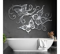 Metal Black Butterfly Boho Wall Art, Metal Butterfly Wall Art Decor, Boho Artwork Decoration Modern Sculpture for Living Room,Bedroom Hallway and Stairs Decor (Silver 39" x 26" / 100 x 67 cm