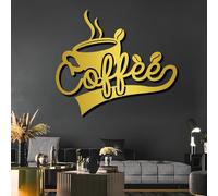 Metal Black Coffee Cup Wall Art, Metal Coffee Bar Wrought Iron Wall Art Decor, Artwork Decoration Modern Sculpture for Living Room,Bedroom Hallway Home Decor(Gold 30"x26" | 76x67cm)