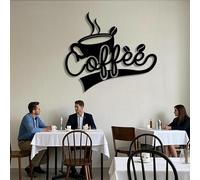 Metal Black Coffee Cup Wall Art, Metal Coffee Bar Wrought Iron Wall Art Decor, Artwork Decoration Modern Sculpture for Living Room,Bedroom Hallway Home Decor(Black 47" L x 42" W)