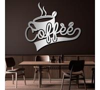 Metal Black Coffee Cup Wall Art, Metal Coffee Bar Wrought Iron Wall Art Decor, Artwork Decoration Modern Sculpture for Living Room,Bedroom Hallway Home Decor(Silver 28"x24" | 70x62cm)