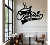 Metal Black Coffee Cup Wall Art, Metal Coffee Bar Wrought Iron Wall Art Decor, Artwork Decoration Modern Sculpture for Living Room,Bedroom Hallway Home Decor(Black 24"x21" | 60x53cm)