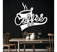Metal Black Coffee Cup Wall Art, Metal Coffee Bar Wrought Iron Wall Art Decor, Artwork Decoration Modern Sculpture for Living Room,Bedroom Hallway Home Decor(White 28"x24" | 70x62cm)