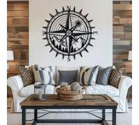 Metal Black Compass Rose Wall Art, Metal Nautical Outdoor Home Art Wall Decor, Compass Rose Artwork Decoration Modern Sculpture for Living Room,Bedroom Hallway and Stairs Decor (Black 19" x18