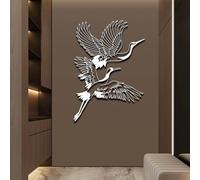 Metal Black Crane Bird Wall Art, Metal Flying Animal Wall Art Decor, Crane Artwork Decoration Modern Sculpture for Living Room,Bedroom Hallway Home Decor(White 25W x35H/64x90cm)