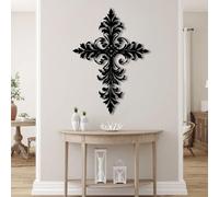 Metal Black Cross Wall Art, Metal Religious Iron Wall Art Decor, Cross Artwork Decoration Modern Sculpture for Living Room,Bedroom Hallway and Stairs Home Decor (Black 59×42 in/150×108 cm)