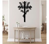 Metal Black Cross Wall Art, Metal Tree Branch Church Christian Art Wall Decor, Cross Artwork Decoration Modern Sculpture for Living Room,Bedroom Hallway and Stairs Nature Home Decor (Black