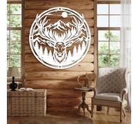 Metal Black Deer Mountain Wall Art, Metal Forest Wildlife Wall Art Decor, Cabin Indoor Artwork Decoration for Living Room, Bedroom Hallway and Stairs Nature Home Decor (Black 35" H x 35