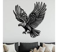 Metal Black Eagle American Flag Wall Art, Metal Bald Patriotic Wall Art Decor, Eagle Artwork Decoration Modern Sculpture for Living Room,Bedroom Hallway Home Decor(Black 39" L x 36" W)