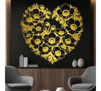 Metal Black Flowers Wall Decor, Metal Heart Art Wall Decor, Flower Artwork Decoration Modern Sculpture for Living Room,Bedroom Hallway and Stairs Decor (Gold 39" x 39" / 100 x 98