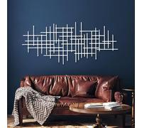 Metal Black Geometric Line Wall Art, Metal Modern Minimalist Abstract Wall Art Decor, Geometric Line Artwork Decoration Modern Sculpture for Living Room,Hallway and Stairs Home Decor (White