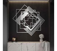 Metal Black Geometric Metal Wall Art, Metal Modern Art Wall Decor, Geometric Artwork Decoration Modern Sculpture for Living Room,Bedroom Hallway and Stairs Decor (Silver 35"x35" / 90x88