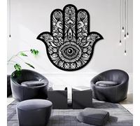Metal Black Hamsa Hand Wall Art, Metal Evil Eye Large Fatima Wall Art Decor, Hamsa Hand Artwork Decoration Modern Sculpture for Living Room,Bedroom Hallway and Stairs Decor (Black 31L x 31W