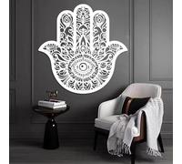 Metal Black Hamsa Hand Wall Art, Metal Evil Eye Large Fatima Wall Art Decor, Hamsa Hand Artwork Decoration Modern Sculpture for Living Room,Bedroom Hallway and Stairs Decor (White 24L x 24W
