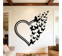 Metal Black Heart Butterfly Wall Art, Metal Infinity Romantic Couple Art Wall Decor, Heart Butterfly Artwork Decoration Modern Sculpture for Living Room,Bedroom Hallway and Stairs Decor (Bla