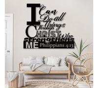 Metal Black I Can Do All Things Through Christ Wall Art, Metal Philippians Bible Verse Wall Art Decor, Scripture Artwork Decoration Modern Sculpture for Living Room,Bedroom Hallway Home Deco