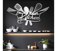 Metal Black Kitchen Sign Wall Art, Metal Rustic Fun Dining Wall Art Decor, Kitchen Artwork Decoration Modern Sculpture for Living Room,Bedroom Hallway and Stairs Home Decor (Silver 53L x 28