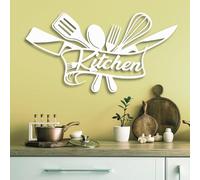 Metal Black Kitchen Sign Wall Art, Metal Rustic Fun Dining Wall Art Decor, Kitchen Artwork Decoration Modern Sculpture for Living Room,Bedroom Hallway and Stairs Home Decor (White 53L x 28W