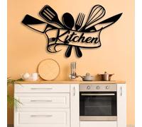Metal Black Kitchen Sign Wall Art, Metal Rustic Fun Dining Wall Art Decor, Kitchen Artwork Decoration Modern Sculpture for Living Room,Bedroom Hallway and Stairs Home Decor (Black 53L x 28W