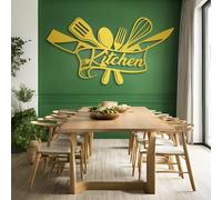 Metal Black Kitchen Sign Wall Art, Metal Rustic Fun Dining Wall Art Decor, Kitchen Artwork Decoration Modern Sculpture for Living Room,Bedroom Hallway and Stairs Home Decor (Gold 53L x 28W)