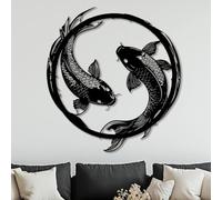 Metal Black Koi Fish Wall Art, Metal Asian Yin Yang Wall Art Decor, Koi Artwork Decoration Modern Sculpture for Living Room,Bedroom Hallway Home Decor(Black 17" x 19" / 43 x 47 cm)