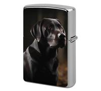 Metal Black Labrador Lighter Case Windproof Flip Top Lighter Sleeve Double Sided Vintage Cool Cigarette Pouch Holder Reusable Pocket Protective Cover Men Gifts for Boyfriend Husband