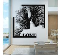 Metal Black Love Tree Silhouette Wall Art, Metal Abstract Romantic Nature Inspired Art Wall Decor, Love Tree Artwork Decoration Modern Sculpture for Living Room,Bedroom Hallway and Stairs