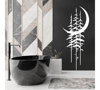 Metal Black Moon Pine Tree Wall Art, Metal Crescent Farmhouse Wall Art Decor, Tree Artwork Decoration Modern Sculpture for Living Room,Bedroom Hallway Home Decor(White 24L x 10W)