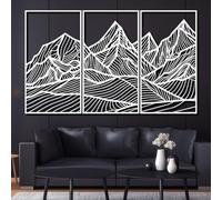 Metal Black Mountain Line Wall Art, Metal Landscape Abstract Rustic Wall Art Decor, Mountain Artwork Decoration Modern Sculpture for Living Room,Bedroom Hallway Home Decor(White 48"x78" | 12