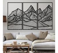 Metal Black Mountain Line Wall Art, Metal Landscape Abstract Rustic Wall Art Decor, Mountain Artwork Decoration Modern Sculpture for Living Room,Bedroom Hallway Home Decor(Black 35"x57" | 90