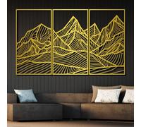 Metal Black Mountain Line Wall Art, Metal Landscape Abstract Rustic Wall Art Decor, Mountain Artwork Decoration Modern Sculpture for Living Room,Bedroom Hallway Home Decor(Gold 35"x57" | 90x
