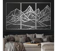 Metal Black Mountain Line Wall Art, Metal Landscape Abstract Rustic Wall Art Decor, Mountain Artwork Decoration Modern Sculpture for Living Room,Bedroom Hallway Home Decor(Silver 41"x69" | 1