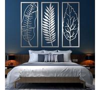 Metal Black Palm Leaf Boho Wall Art, Metal Maximalist Flower Wall Art Decor, Palm Leaf Boho Maximalist Artwork Decoration Modern Sculpture for Living Room, Hallway and Stairs Decor (Silver 5