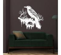 Metal Black Raven on Branch Wall Art, Metal Crow Bird Gothic Wildlife Wall Art Decor, Raven Artwork Decoration Modern Sculpture for Living Room,Bedroom Hallway and Stairs Home Decor (White 1
