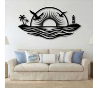 Metal Black Seagull Sunset Wall Art, Metal Coastal Ocean Wall Art Decor, Indoor Outdoor Artwork Decoration for Living Room, Bedroom Hallway and Stairs Nature Home Decor (Black 69" Wx35