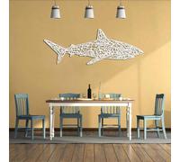 Metal Black Shark Wall Art, Metal Fish Nautical Minimalist Wall Art Decor, Shark Artwork Decoration Modern Sculpture for Living Room,Bedroom Hallway and Stairs Home Decor (White 59L x 21W)