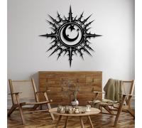 Metal Black Sun Moon Star Wall Art, Metal Celestial Galaxy Wall Art Decor, Outdoor Dining Artwork Decoration for Living Room, Bedroom Hallway and Stairs Nature Home Decor (Black 19" W x