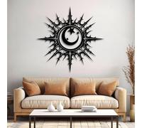 Metal Black Sun Moon Star Wall Art, Metal Celestial Galaxy Wall Art Decor, Outdoor Dining Artwork Decoration for Living Room, Bedroom Hallway and Stairs Nature Home Decor (Black 31" W x