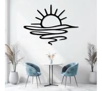 Metal Black Sun Ocean Wall Art, Metal Minimalist Coastal Sunrise Wall Art Decor, Sunset Beach Artwork Decoration Modern Sculpture for Living Room,Bedroom Hallway and Stairs Decor (Black 30" L