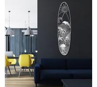 Metal Black Surf Board Coastal Wall Art, Metal Surfboard Sign Wall Art Decor, Surf Board Coastal Beach Artwork Decoration Modern Sculpture for Living Room, Hallway and Stairs Decor (Sliver 7