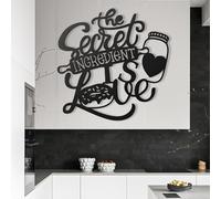 Metal Black The Secret Ingredient is Always Love Wall Art, Metal Kitchen Cooking Gift Art Wall Decor, The Secret Ingredient is Always Love Artwork Decoration Modern Sculpture for Living Room