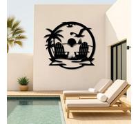 Metal Black Tropical Palm Tree Wall Art, Metal Beach Sunset Coastal Wall Art Decor, Palm Tree Artwork Decoration Modern Sculpture for Living Room,Bedroom Hallway and Stairs Decor (Black 35" W