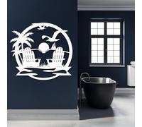 Metal Black Tropical Palm Tree Wall Art, Metal Beach Sunset Coastal Wall Art Decor, Palm Tree Artwork Decoration Modern Sculpture for Living Room,Bedroom Hallway and Stairs Decor (White 28" W