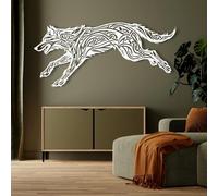 Metal Black Viking Wolf Knot Wall Art, Metal Living Room Office Wall Art Decor, Wolf Artwork Decoration Modern Sculpture for Living Room,Bedroom Hallway Home Decor(White 47x22 cm/19x8 in)
