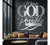 Metal Black With God All Things Are Possible Wall Art, Metal Scripture Christian Wall Art Decor, God Artwork Decoration Modern Sculpture for Living Room,Bedroom Hallway and Stairs Decor (Sil