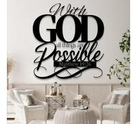 Metal Black With God All Things Are Possible Wall Art, Metal Scripture Christian Wall Art Decor, God Artwork Decoration Modern Sculpture for Living Room,Bedroom Hallway and Stairs Decor (Bla