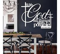 Metal Black With God All Things Are Possible Wall Decor, Metal Christian Bible Verse Art Wall Decor, Bible Verse Artwork Decoration Modern Sculpture for Living Room,Bedroom Hallway and
